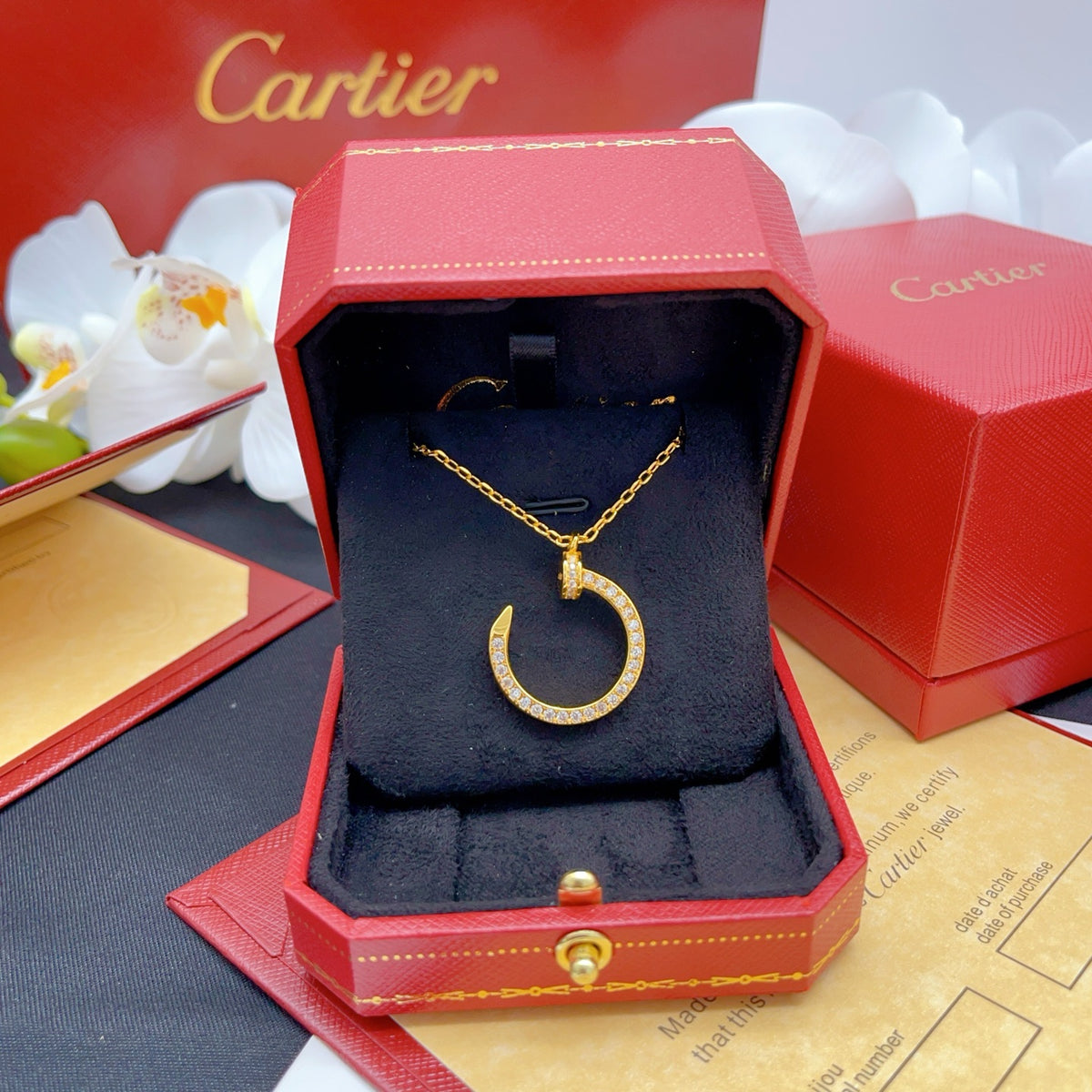 gold brass crystal inlaid Necklace for women - alternate angle view 2