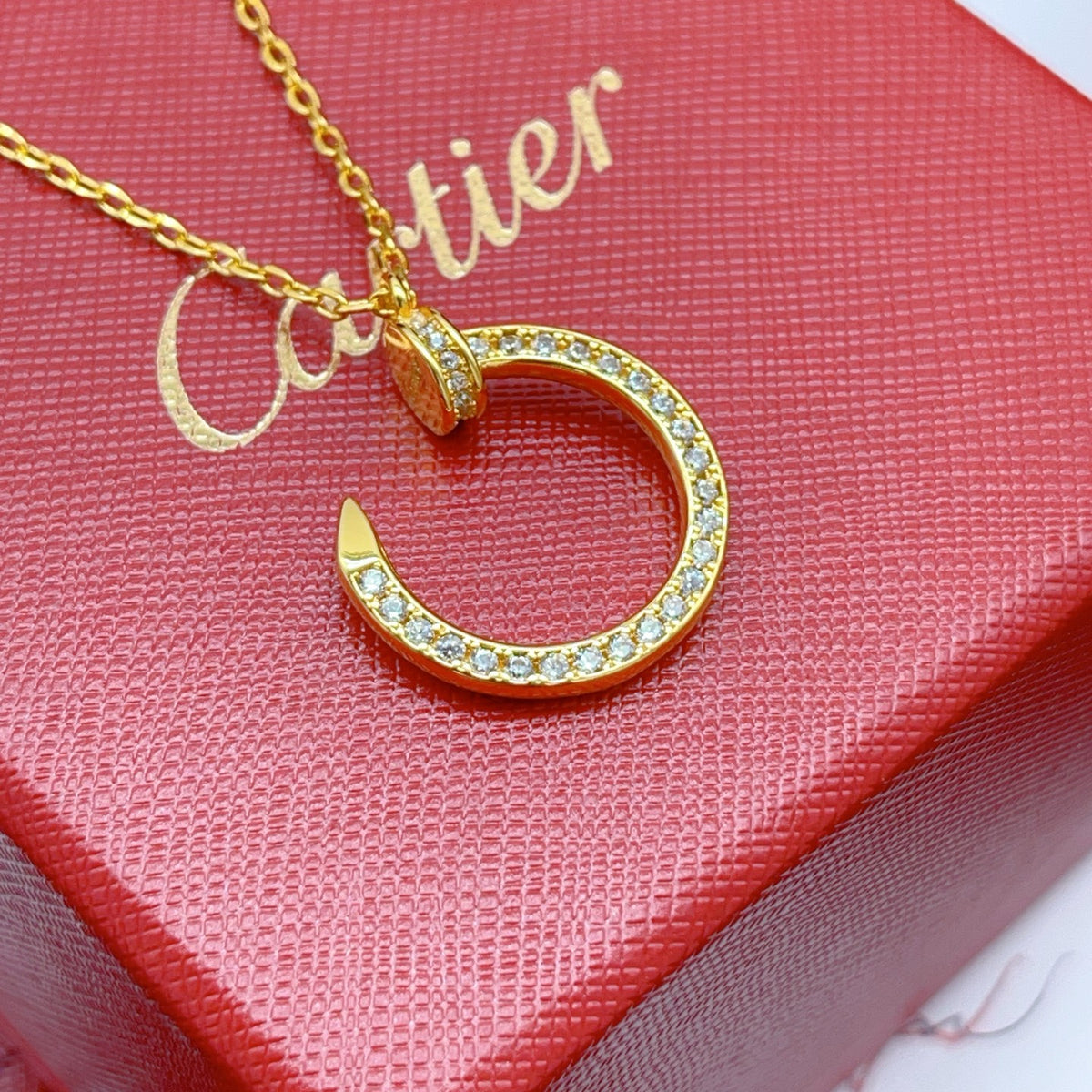 gold brass crystal inlaid Necklace for women - alternate angle view 6