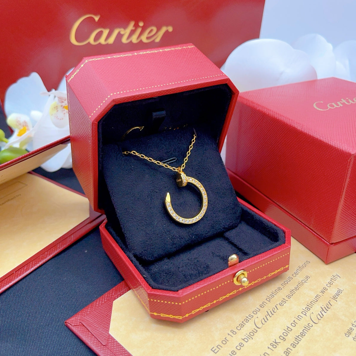 gold brass crystal inlaid Necklace for women - alternate angle view 3