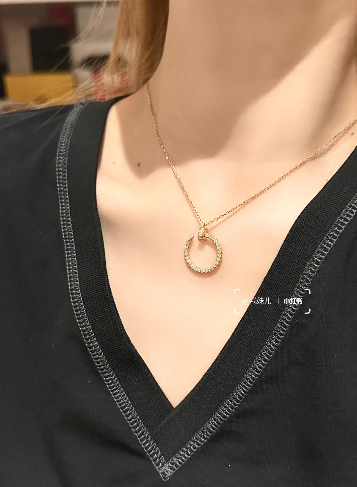 gold brass crystal inlaid Necklace for women - alternate angle view 11