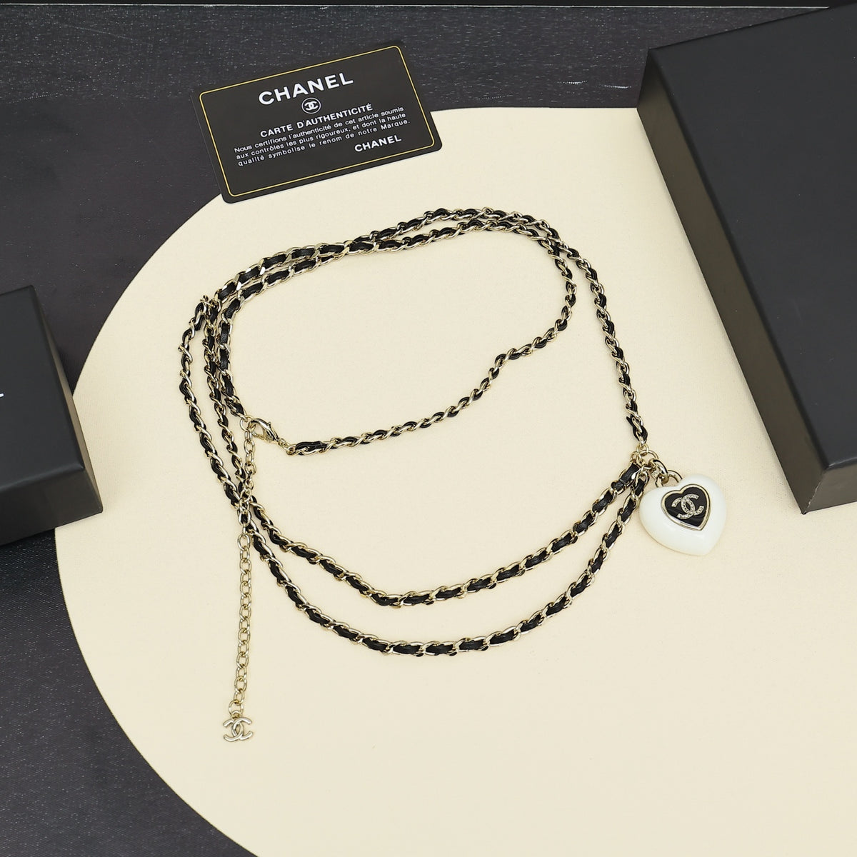 black and white enamel heart Waist Chain for women - alternate angle view 2
