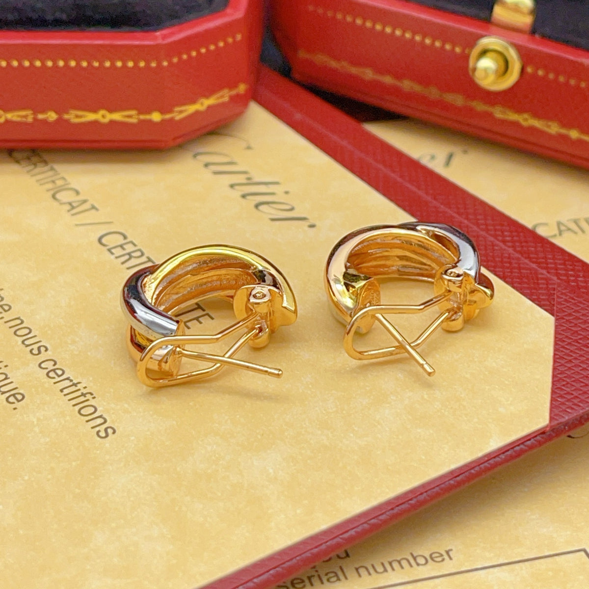 tricolor brass floral Stud Earrings for women - alternate angle view 7