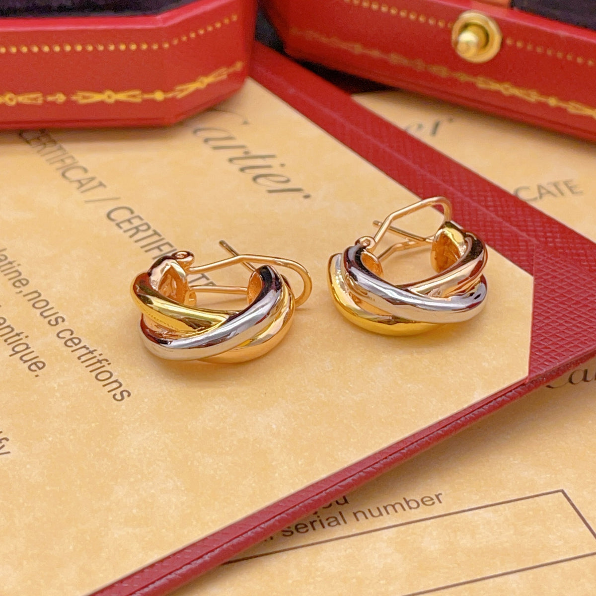 tricolor brass floral Stud Earrings for women - product detail view