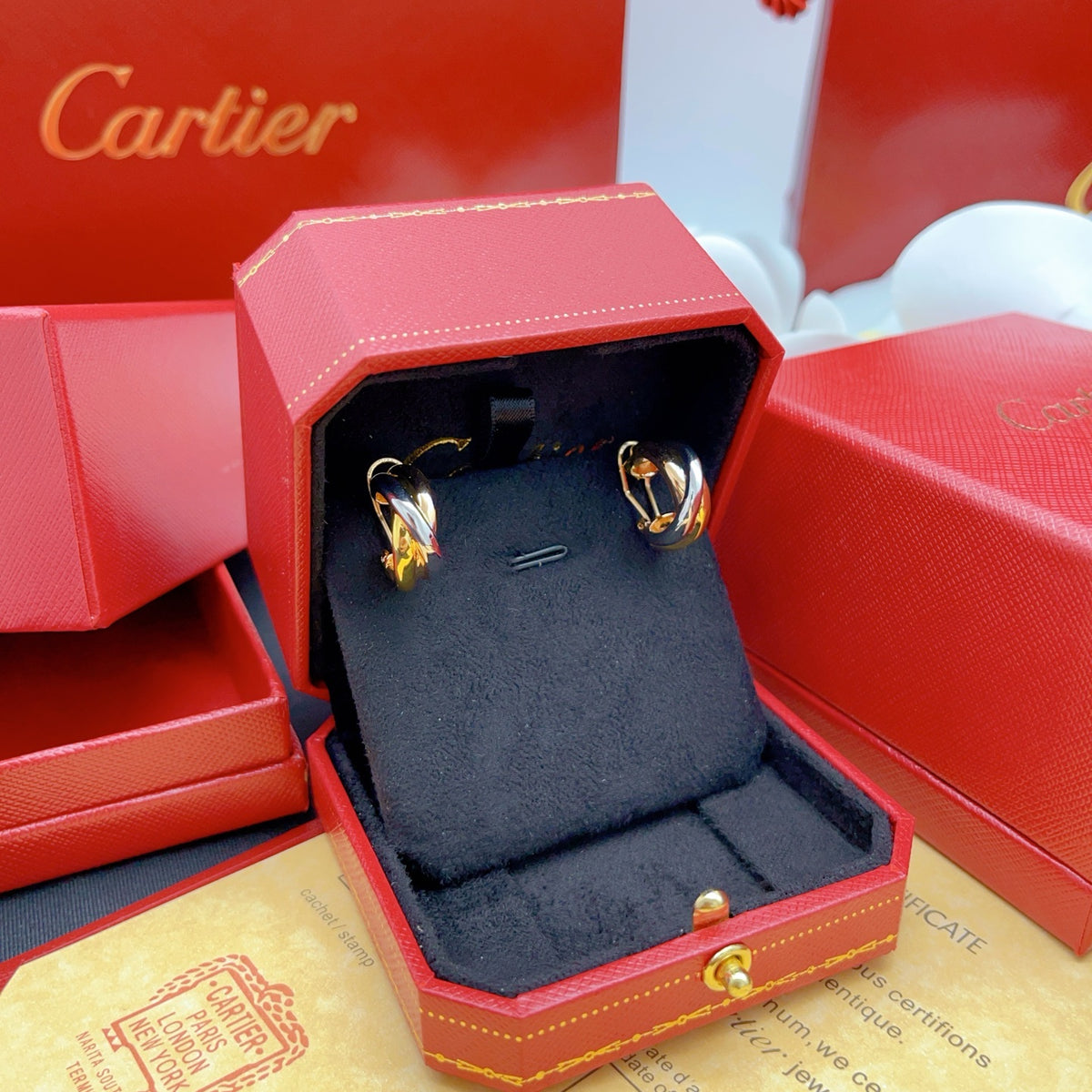 tricolor brass floral Stud Earrings for women - alternate angle view 5