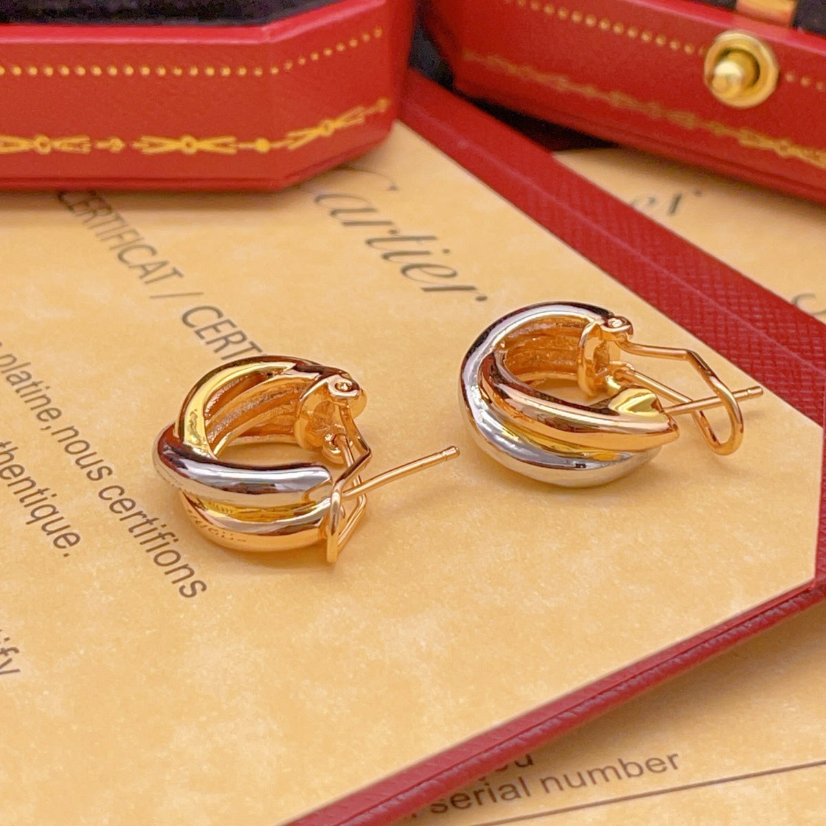 tricolor brass floral Stud Earrings for women - alternate angle view 8