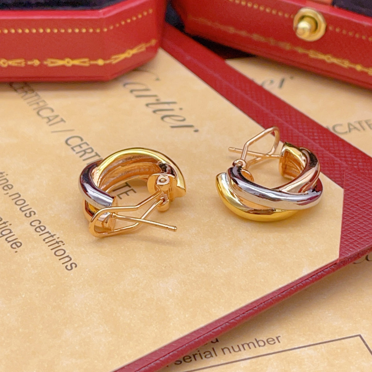 tricolor brass floral Stud Earrings for women - alternate angle view 6