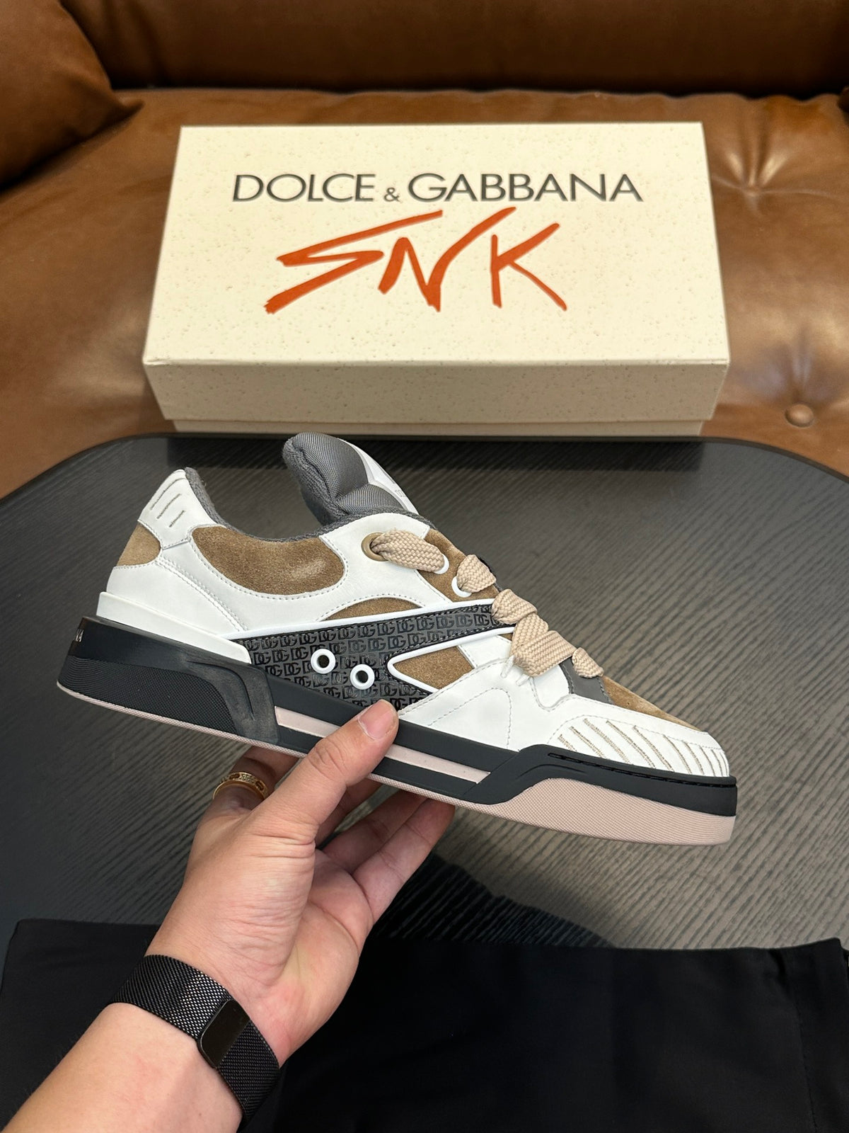 Dolce & Gabbana DG Cushion Calfskin Skate Sneakers with TPU Sole