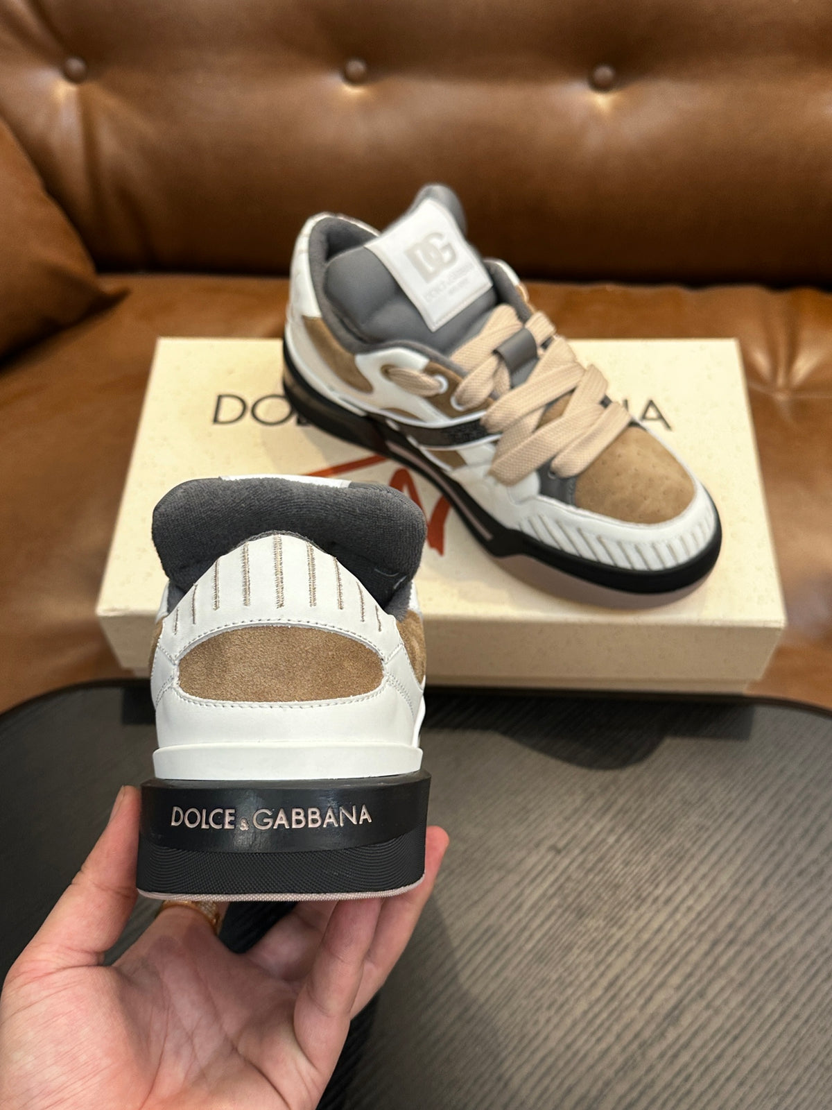 Dolce & Gabbana DG Cushion Calfskin Skate Sneakers with TPU Sole