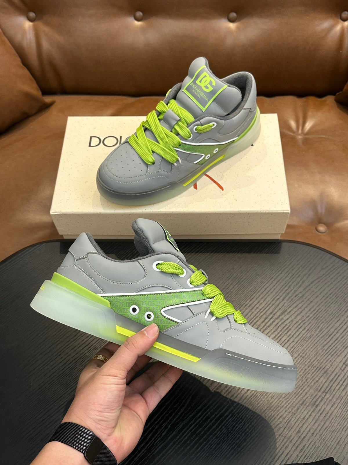 Dolce & Gabbana DG Cushion Calfskin Skate Sneakers with TPU Sole