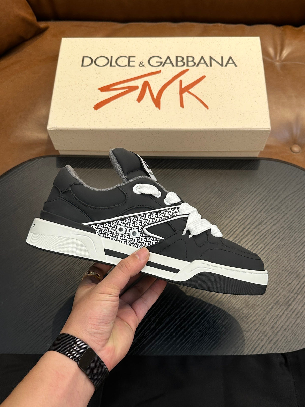 Dolce & Gabbana DG Cushion Calfskin Skate Sneakers with TPU Sole