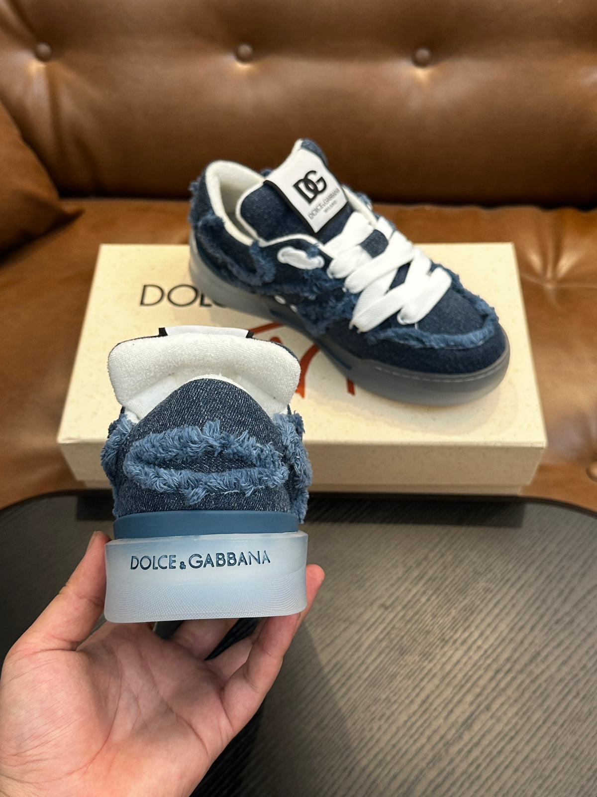 Dolce & Gabbana DG Cushion Calfskin Skate Sneakers with TPU Sole