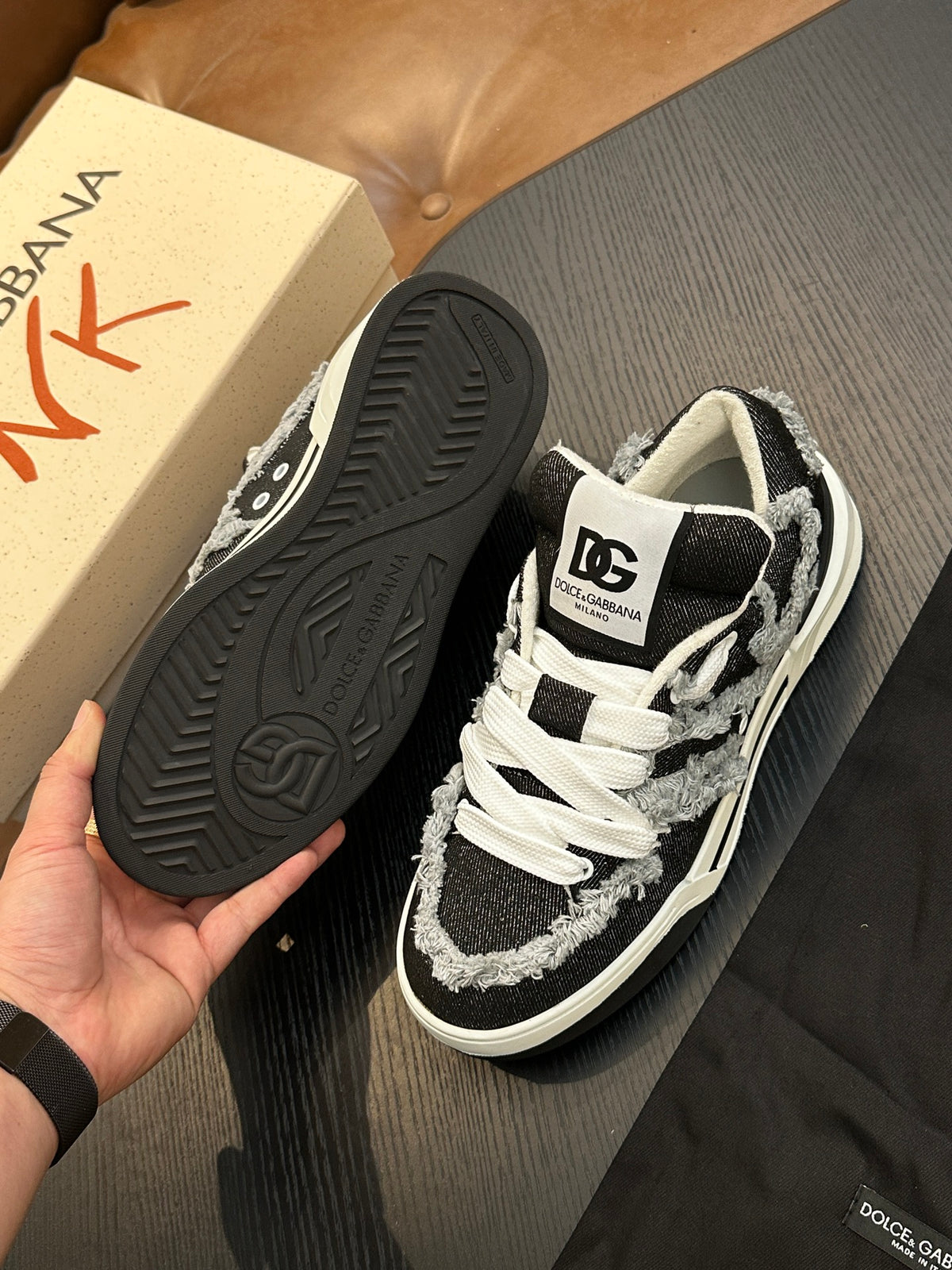 Dolce & Gabbana DG Cushion Calfskin Skate Sneakers with TPU Sole