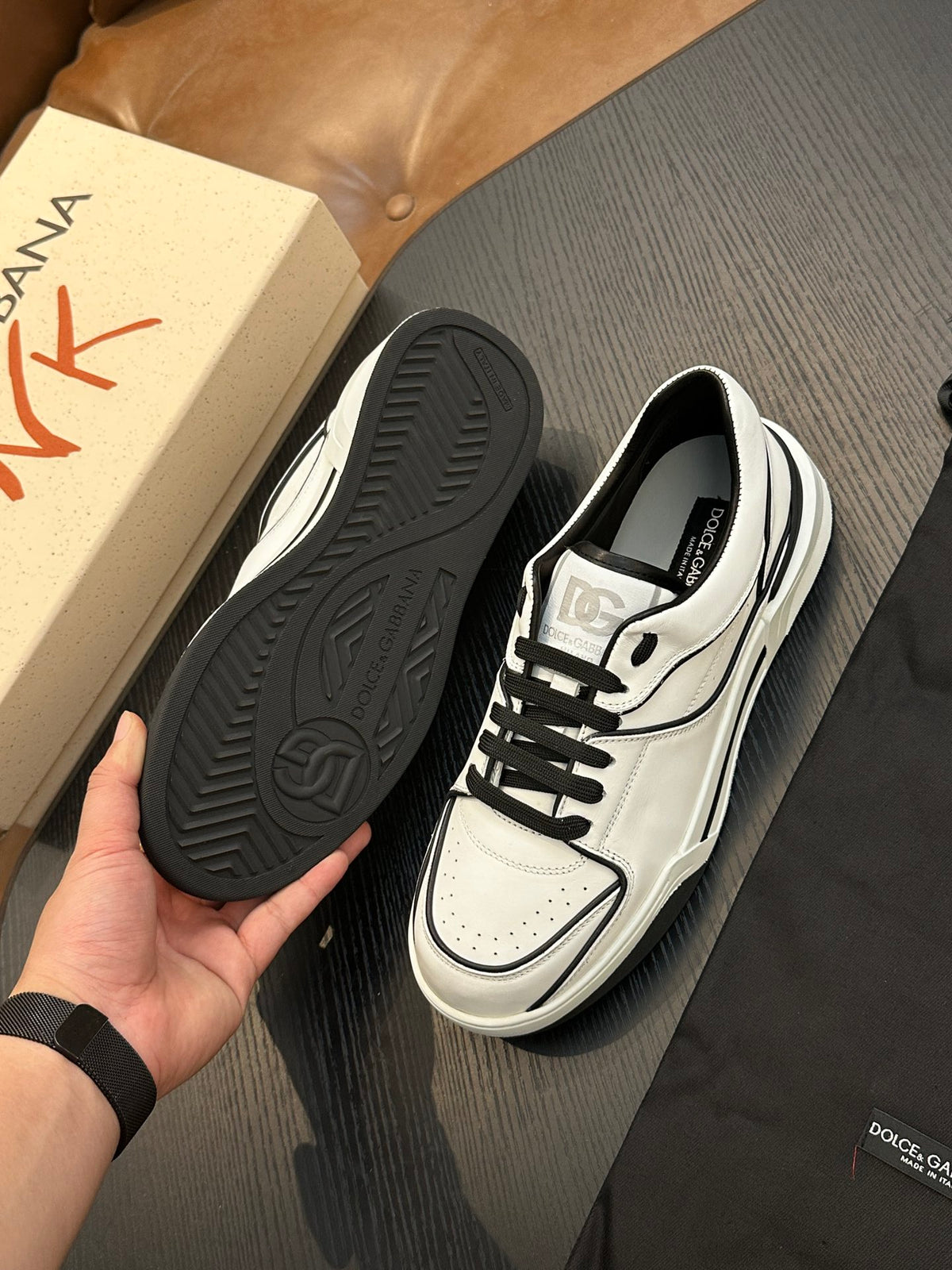 Dolce & Gabbana DG Cushion Calfskin Skate Sneakers with TPU Sole
