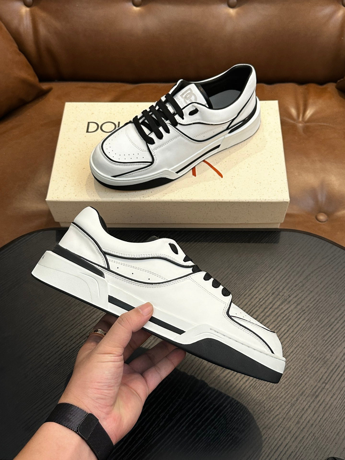 Dolce & Gabbana DG Cushion Calfskin Skate Sneakers with TPU Sole