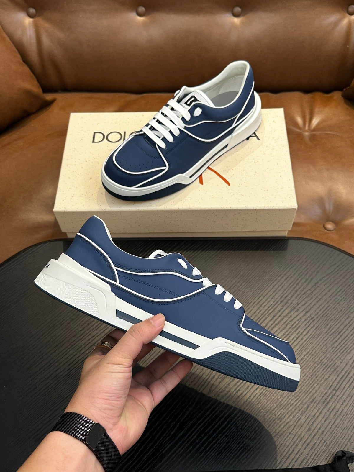 Dolce & Gabbana DG Cushion Calfskin Skate Sneakers with TPU Sole