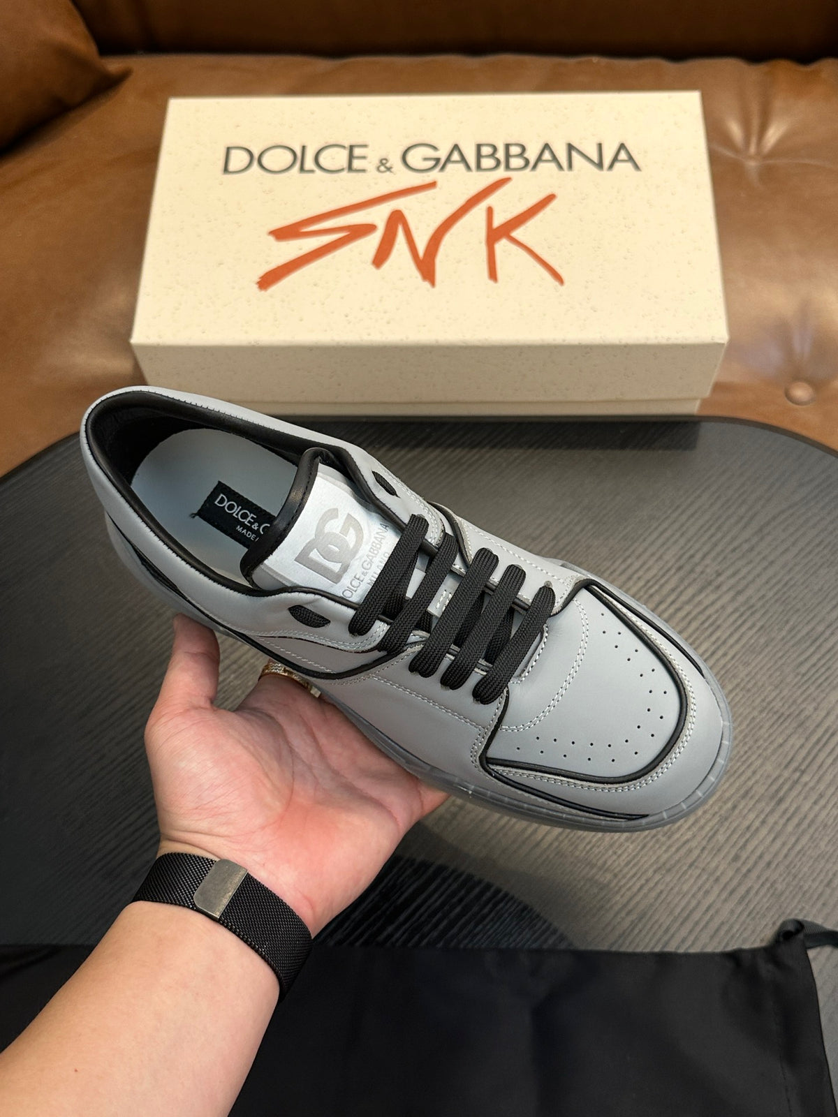 Dolce & Gabbana DG Cushion Calfskin Skate Sneakers with TPU Sole