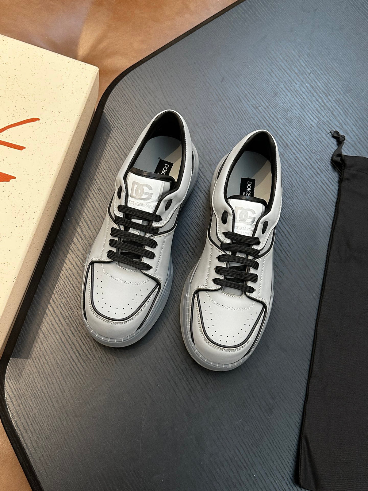 Dolce & Gabbana DG Cushion Calfskin Skate Sneakers with TPU Sole