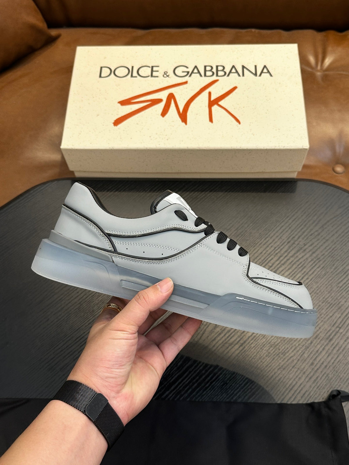 Dolce & Gabbana DG Cushion Calfskin Skate Sneakers with TPU Sole