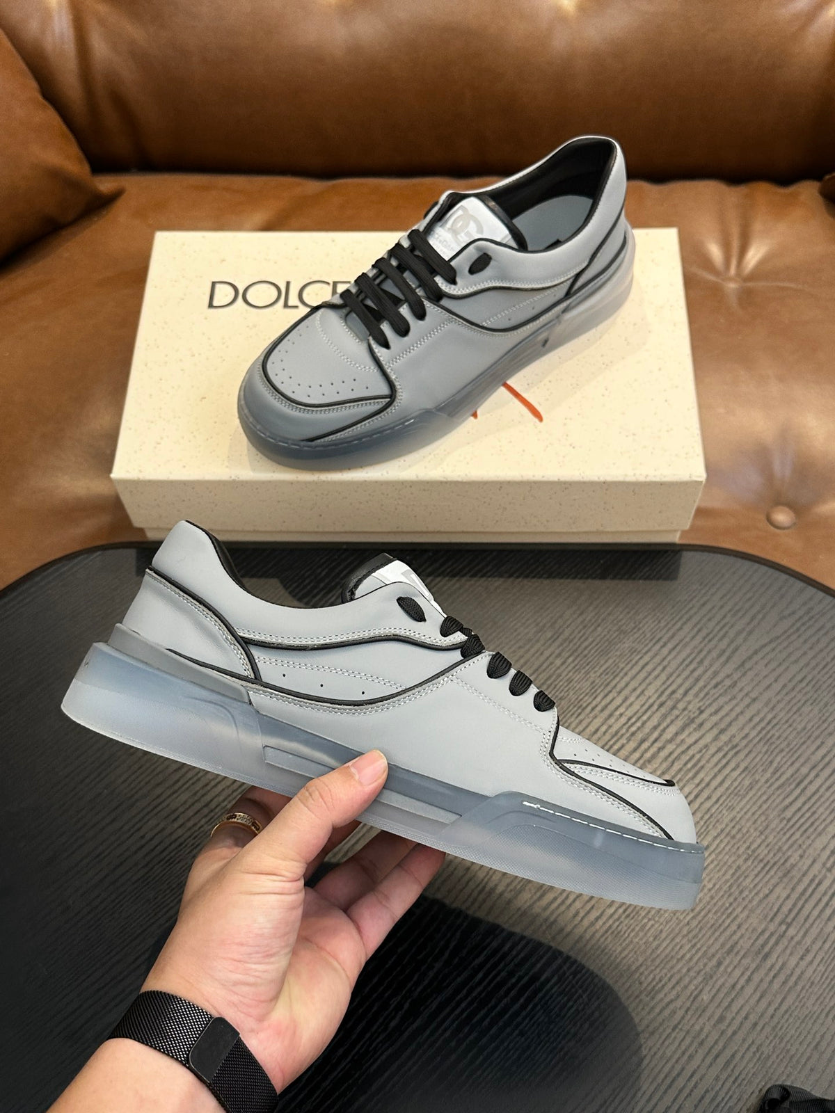 Dolce & Gabbana DG Cushion Calfskin Skate Sneakers with TPU Sole