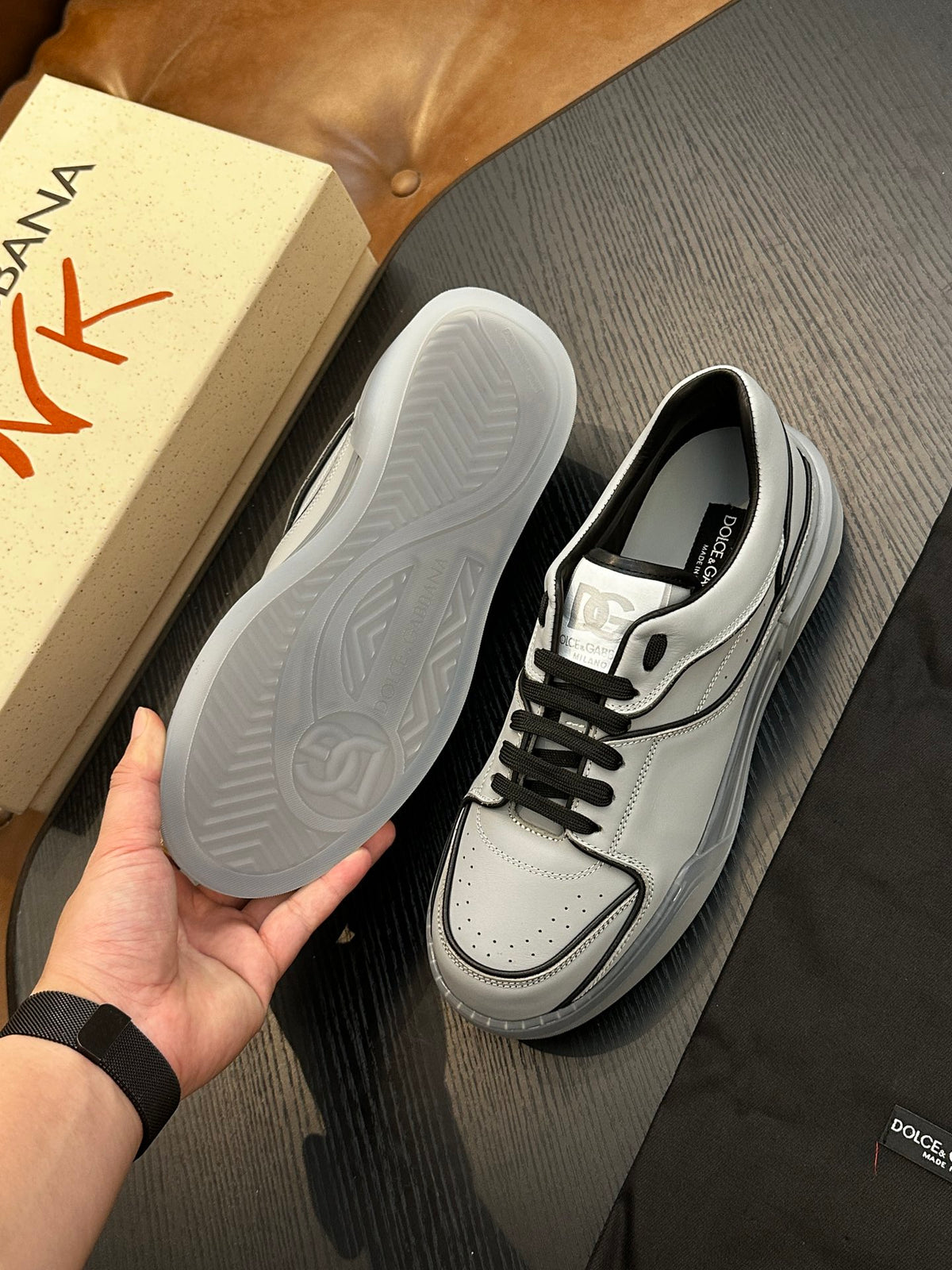 Dolce & Gabbana DG Cushion Calfskin Skate Sneakers with TPU Sole