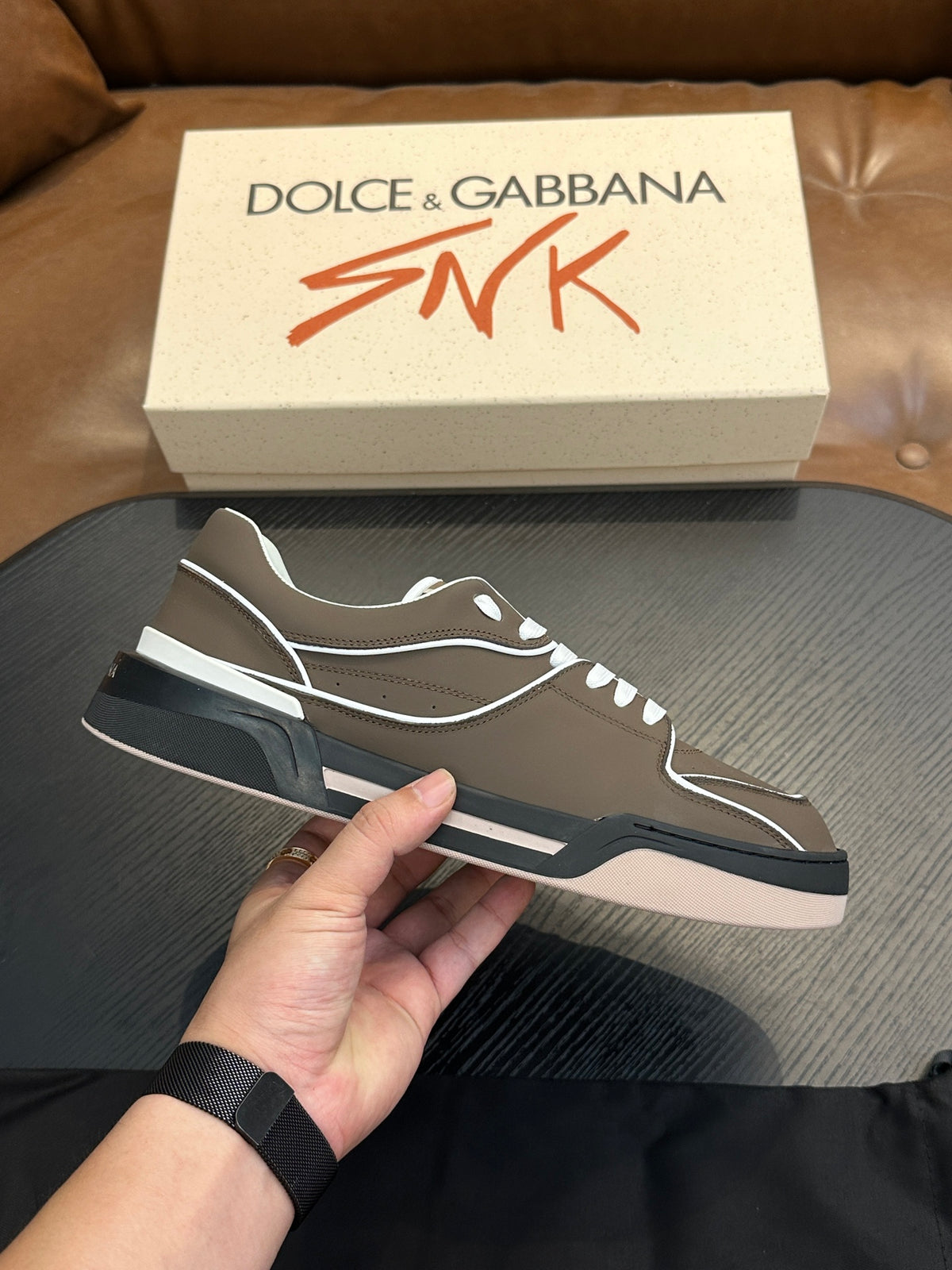 Dolce & Gabbana DG Cushion Calfskin Skate Sneakers with TPU Sole