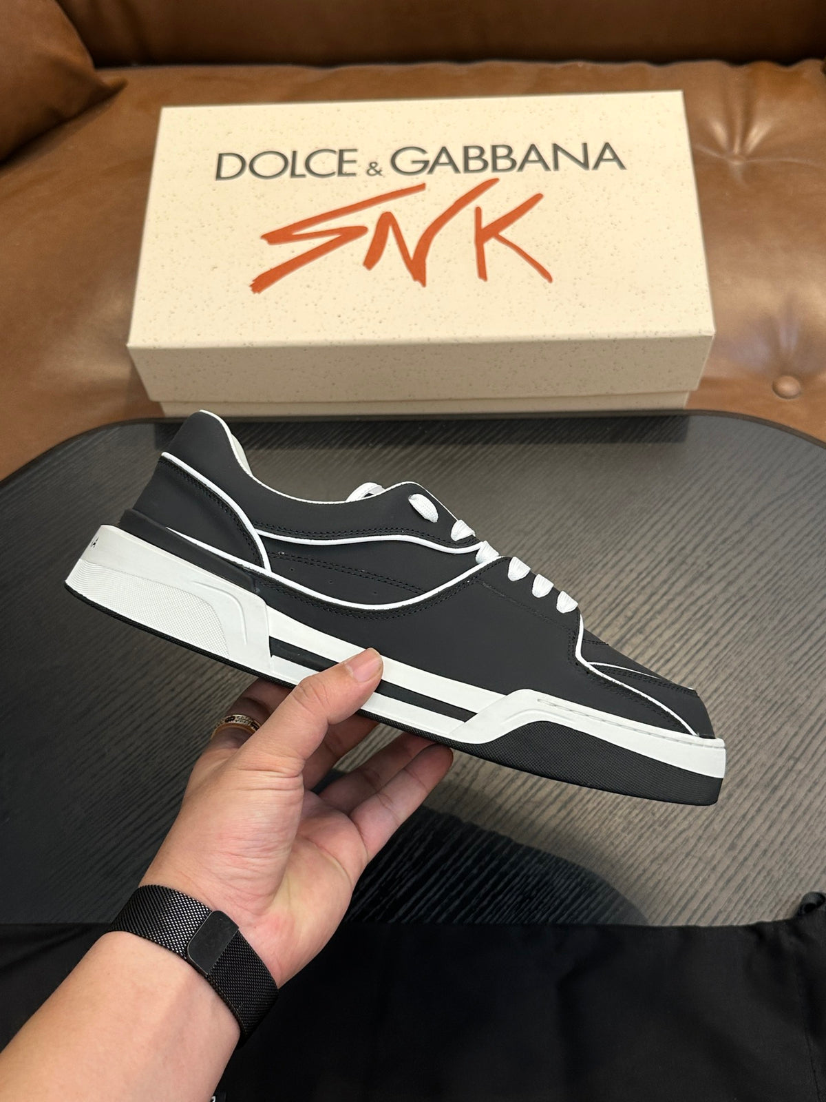Dolce & Gabbana DG Cushion Calfskin Skate Sneakers with TPU Sole