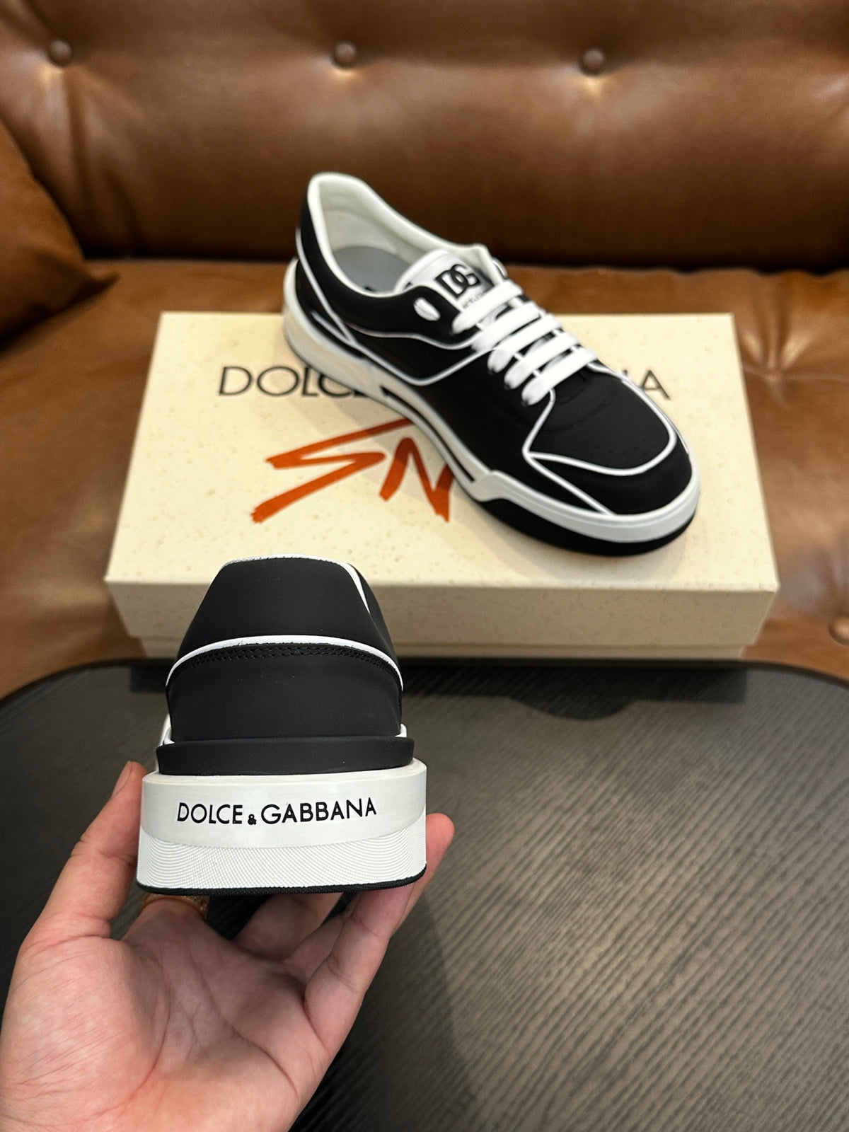 Dolce & Gabbana DG Cushion Calfskin Skate Sneakers with TPU Sole
