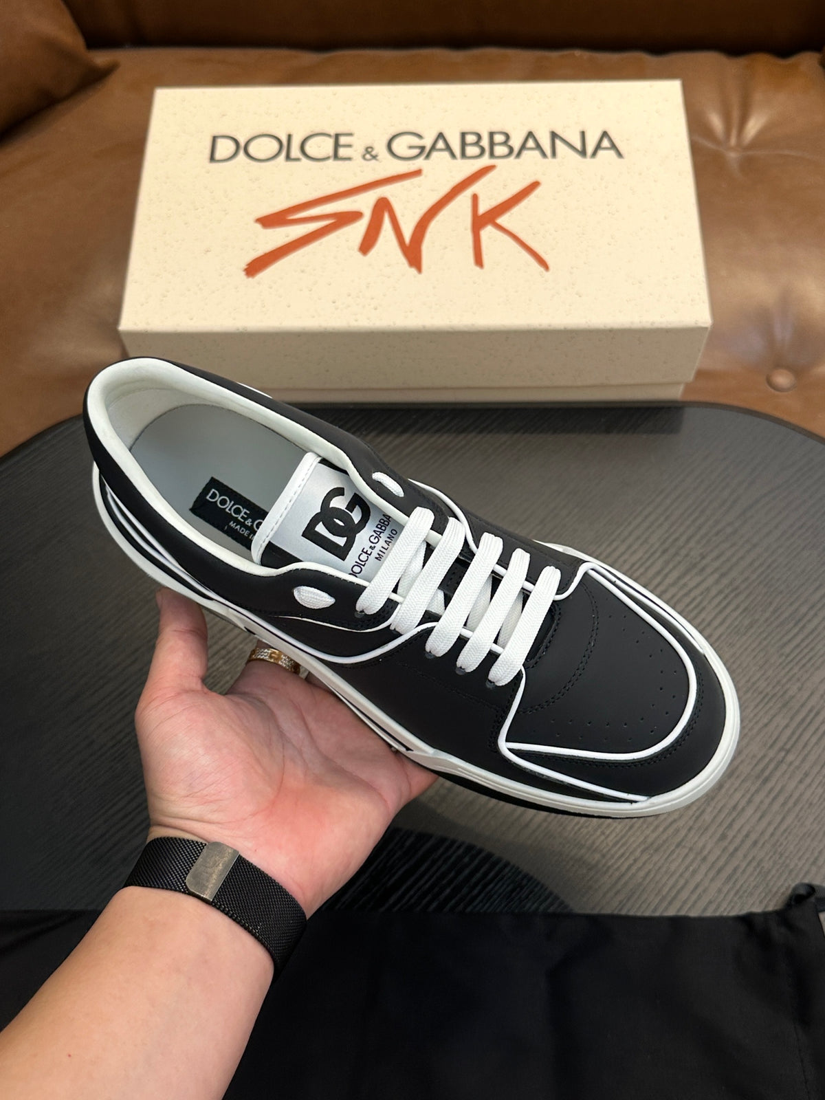 Dolce & Gabbana DG Cushion Calfskin Skate Sneakers with TPU Sole