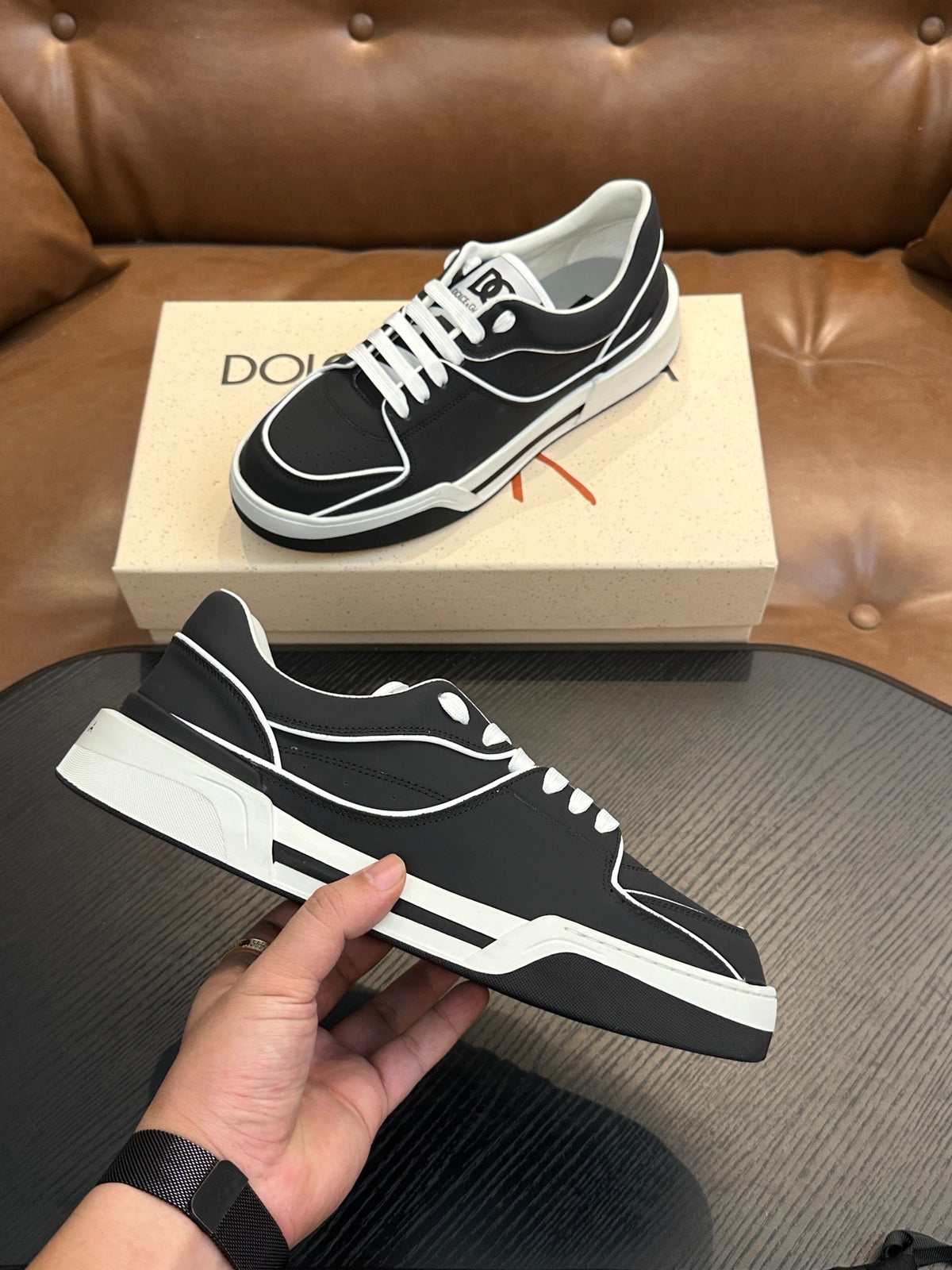 Dolce & Gabbana DG Cushion Calfskin Skate Sneakers with TPU Sole