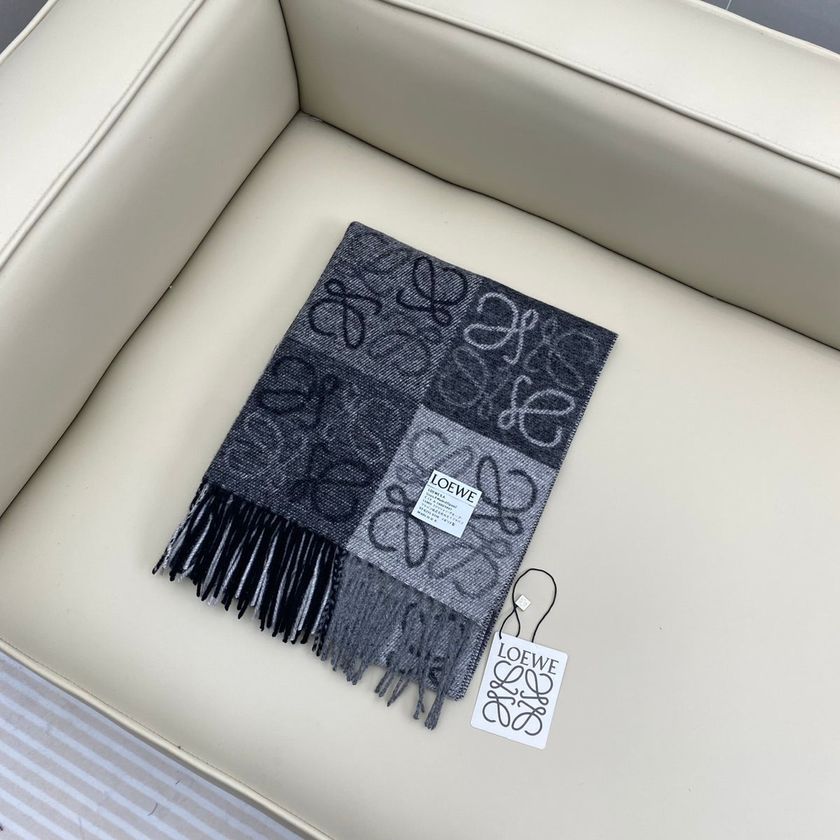 white wool floral Scarf for men - product detail view