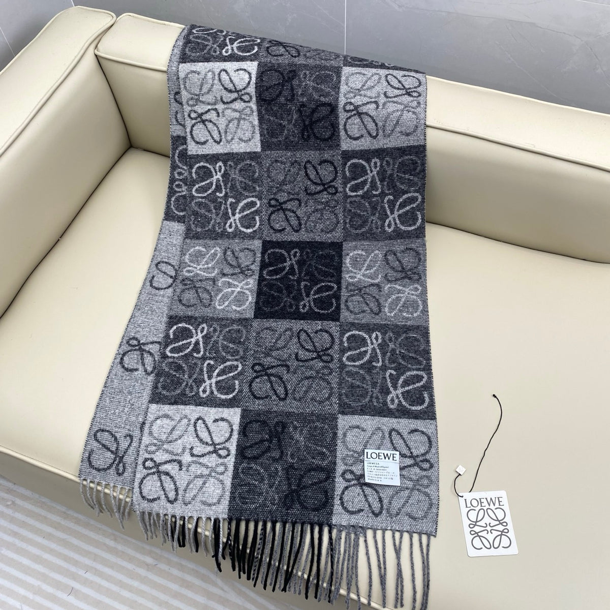 white wool floral Scarf for men - alternate angle view 4