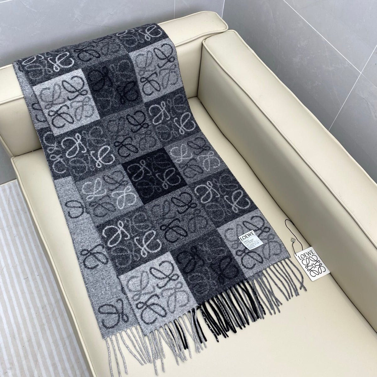 white wool floral Scarf for men - alternate angle view 5
