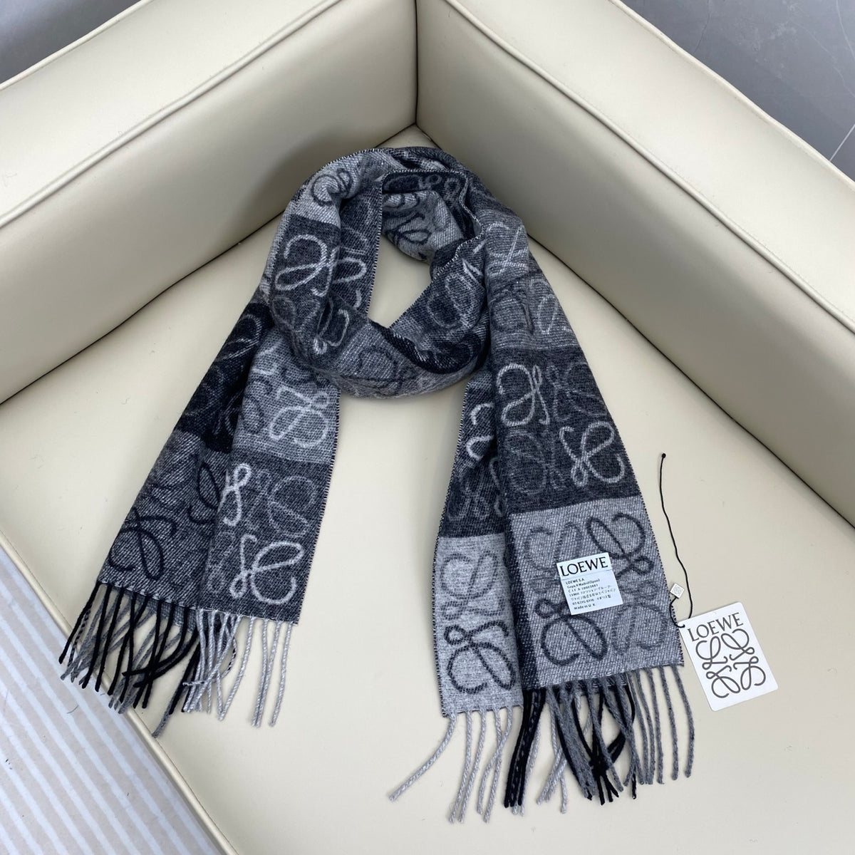 white wool floral Scarf for men - alternate angle view 9