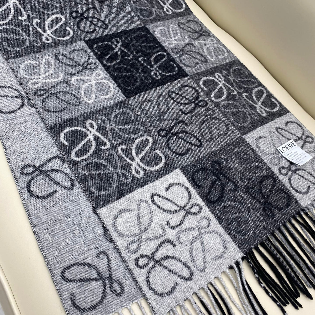 white wool floral Scarf for men - alternate angle view 6