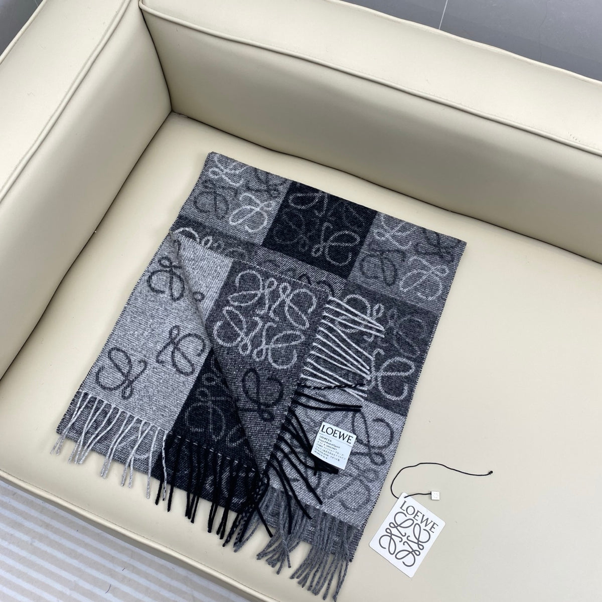 white wool floral Scarf for men - alternate angle view 3