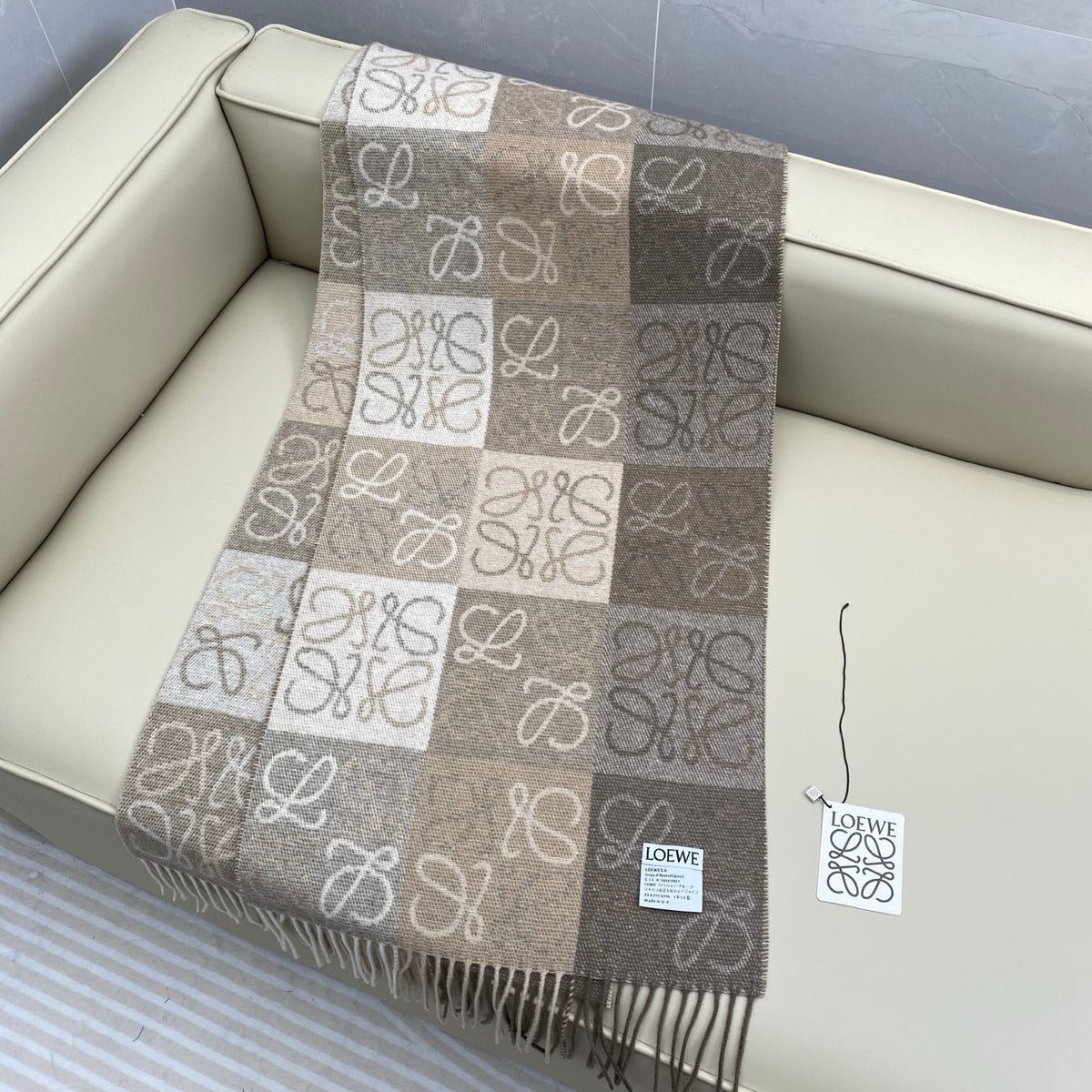 white wool floral Scarf for men - alternate angle view 4
