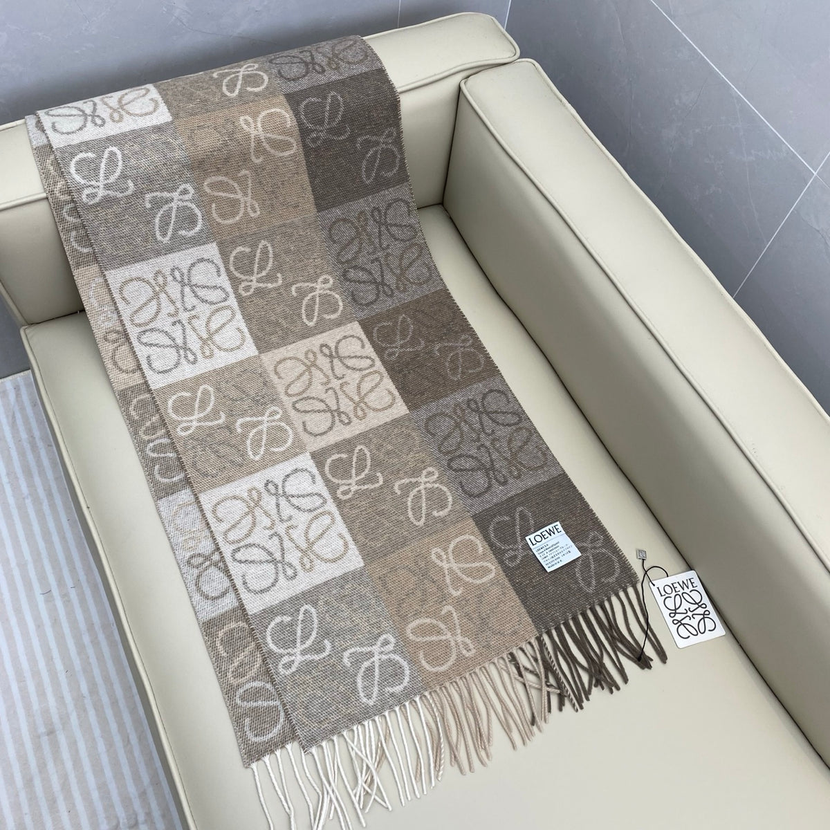 white wool floral Scarf for men - alternate angle view 5