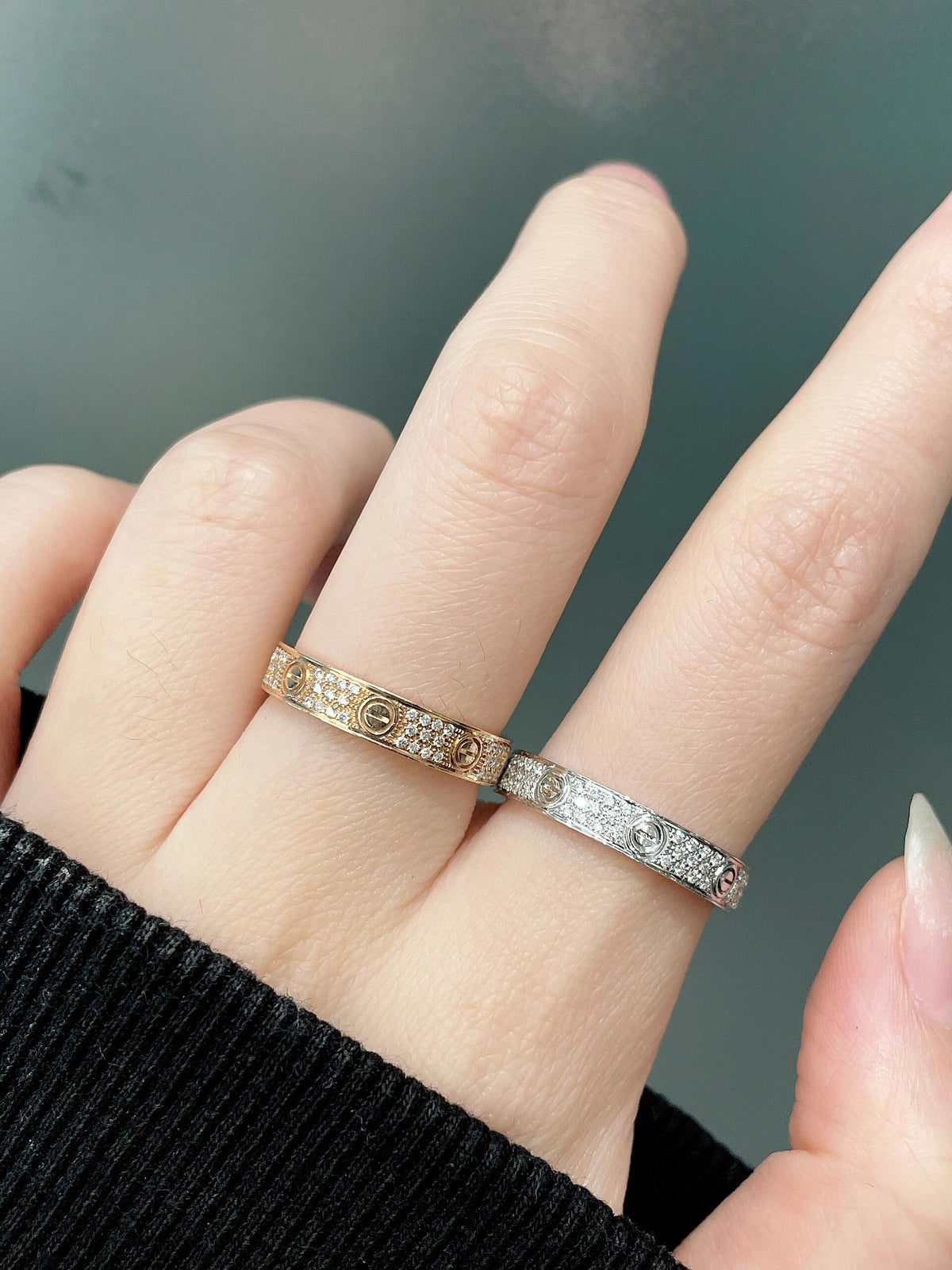 silver brass crystal inlaid Ring for women - alternate angle view 11