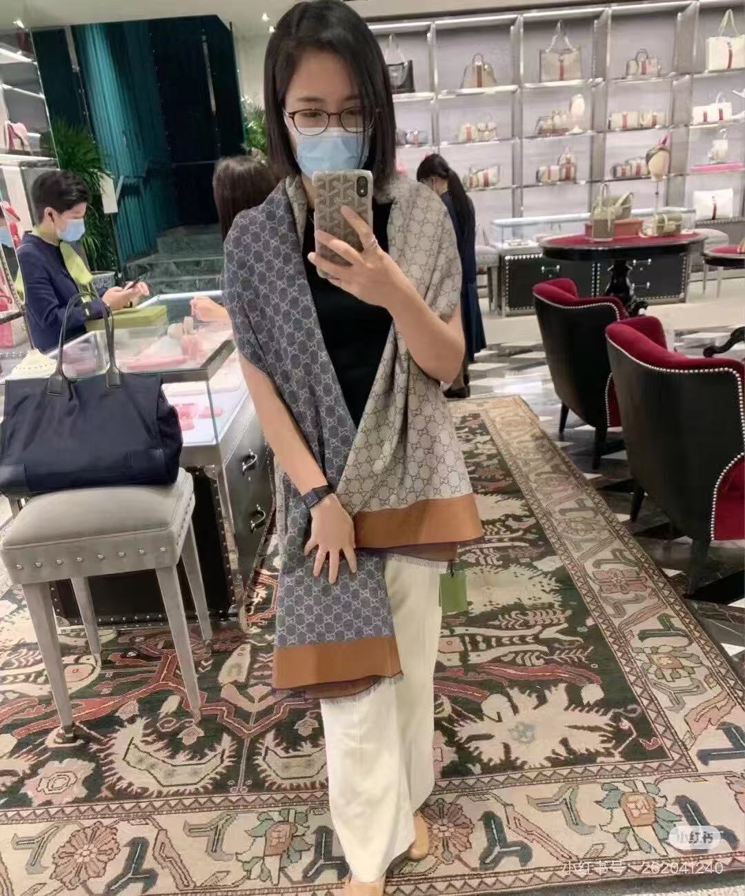 contrast color wool floral Scarf for women - product detail view