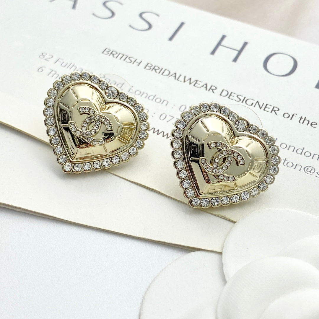 light gold crystal heart Stud Earrings for women - alternate angle view 4