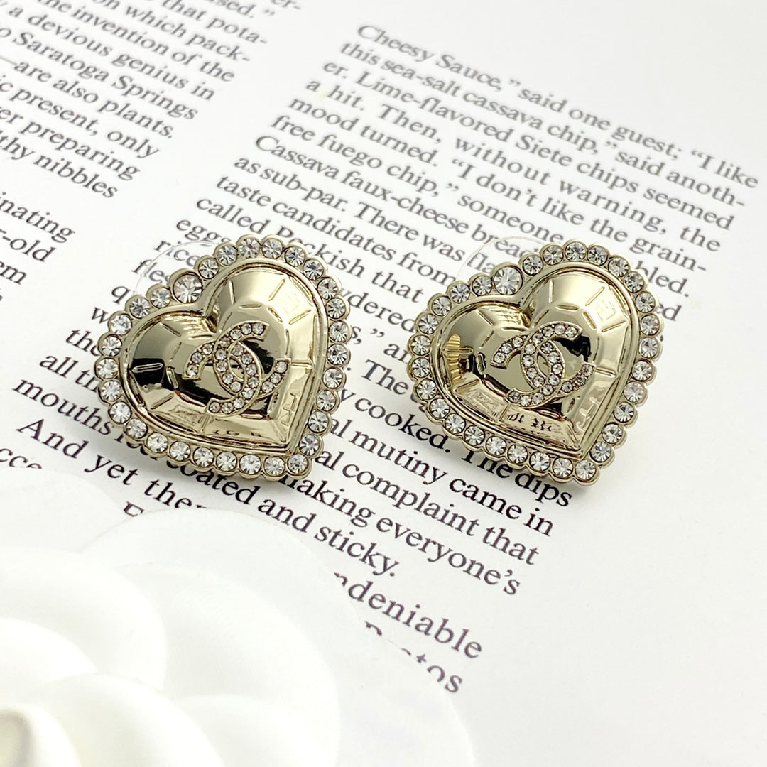 light gold crystal heart Stud Earrings for women - alternate angle view 6