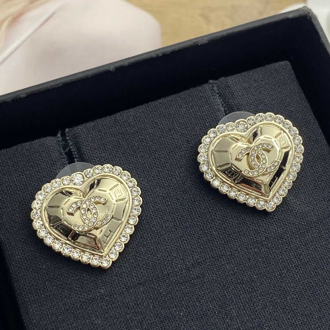 light gold crystal heart Stud Earrings for women - alternate angle view 7