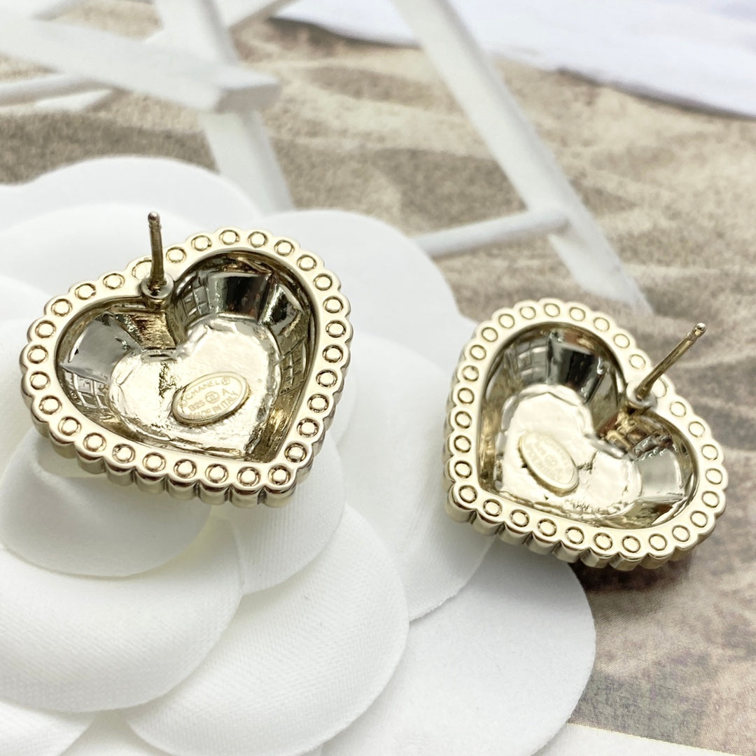 light gold crystal heart Stud Earrings for women - alternate angle view 5