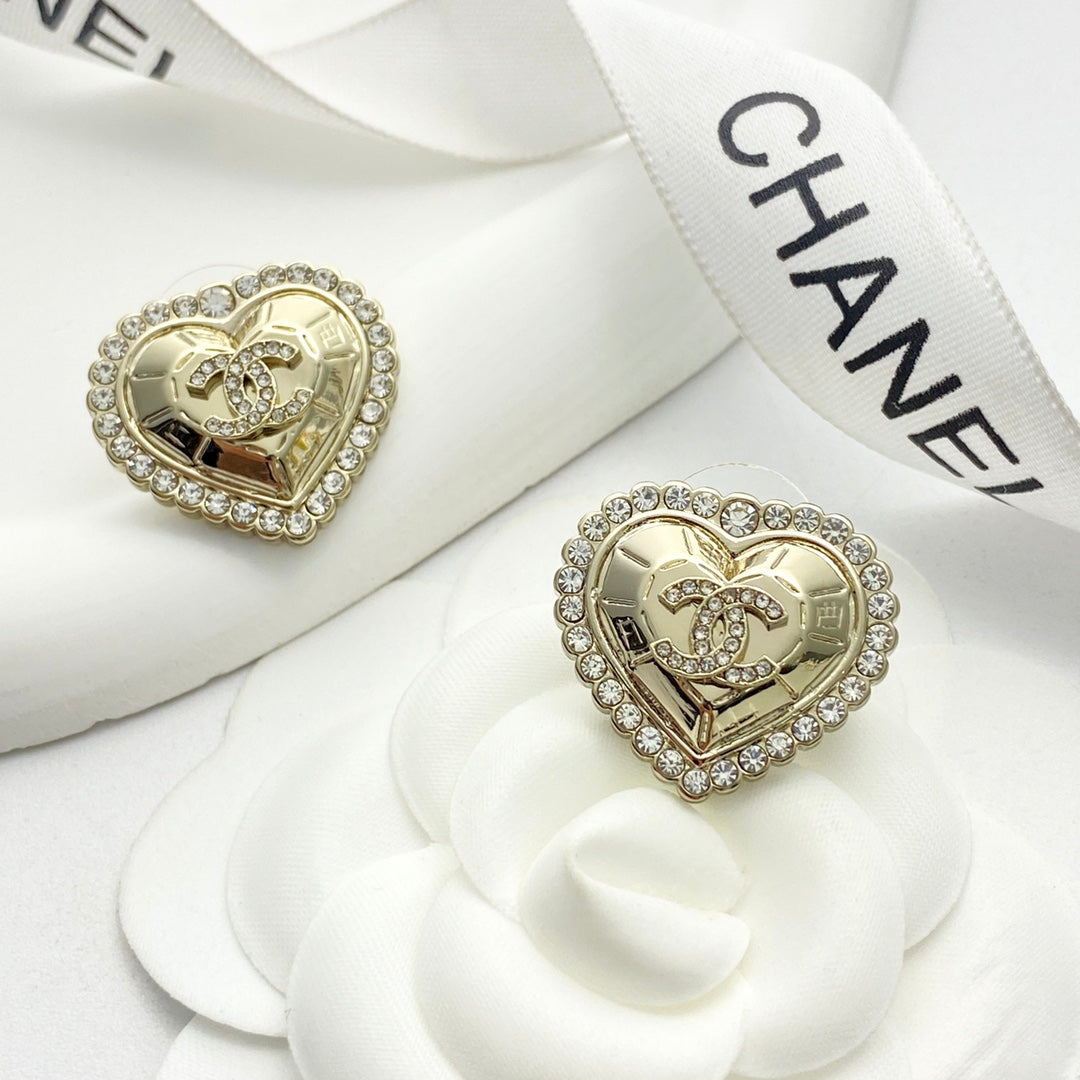 light gold crystal heart Stud Earrings for women - alternate angle view 3