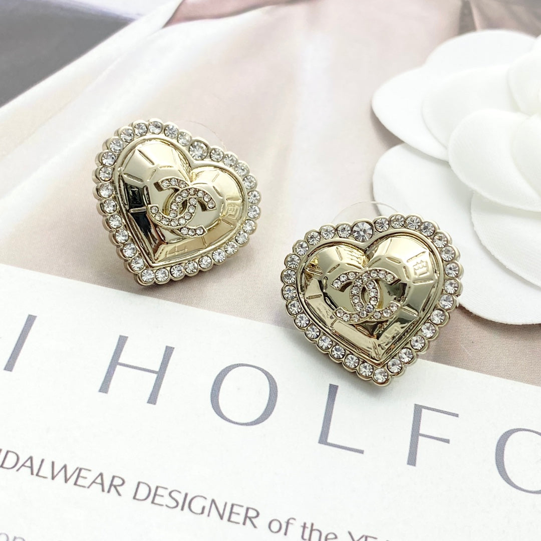 light gold crystal heart Stud Earrings for women - alternate angle view 2