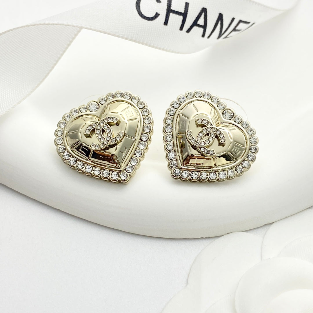light gold crystal heart Stud Earrings for women - product detail view