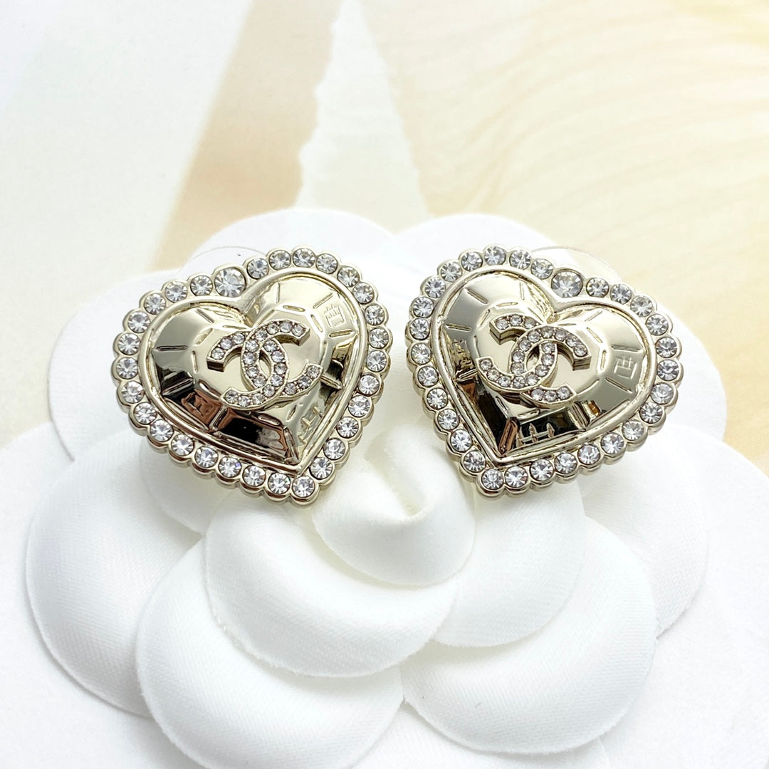 light gold crystal heart Stud Earrings for women - alternate angle view 8
