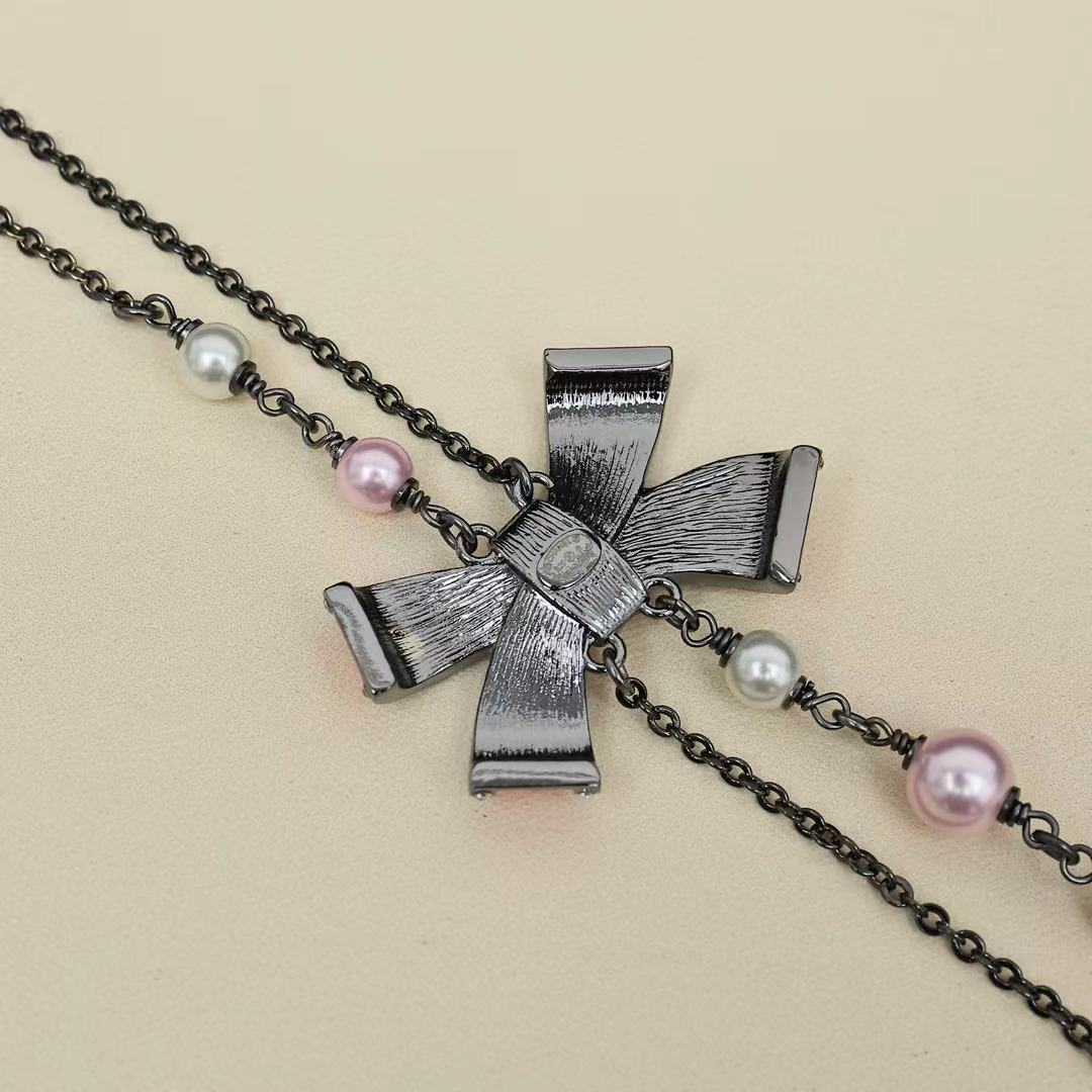 black and gold enamel butterfly Necklace for women - alternate angle view 7