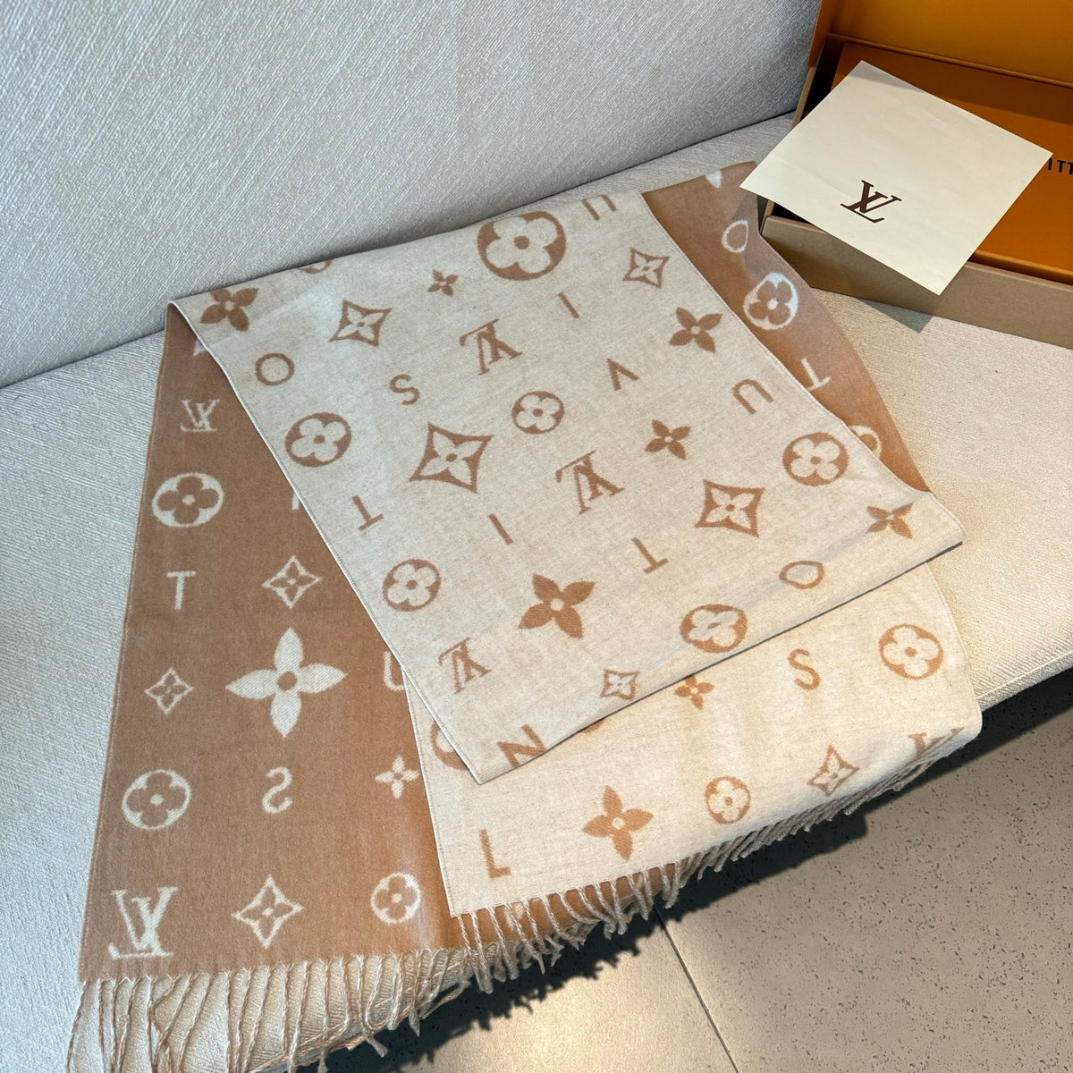 beige velvet floral Scarf for women - alternate angle view 5