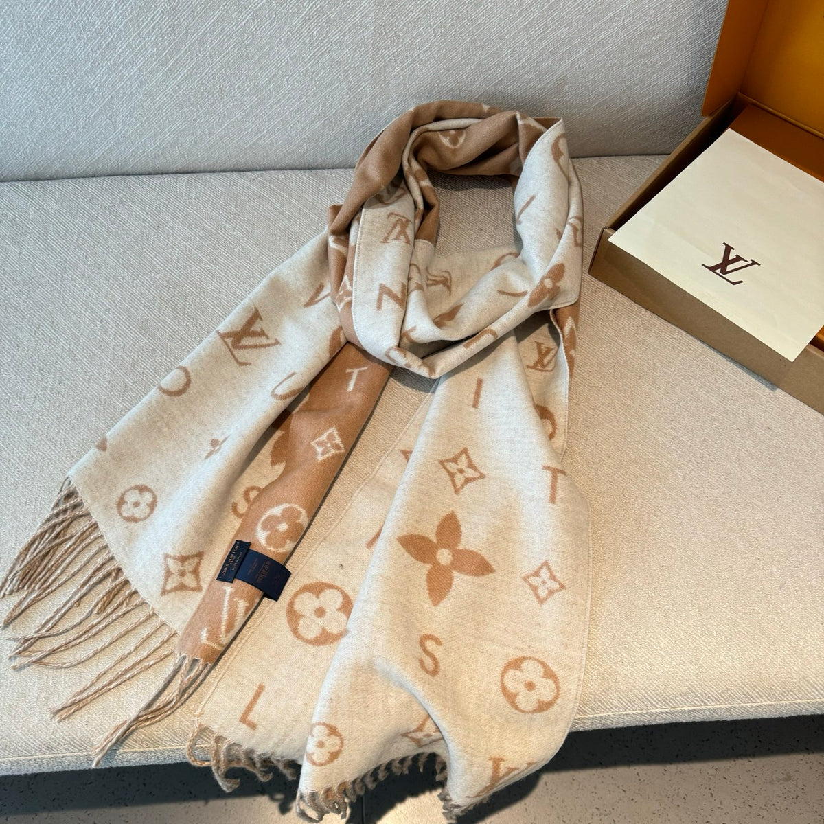 beige velvet floral Scarf for women - alternate angle view 6